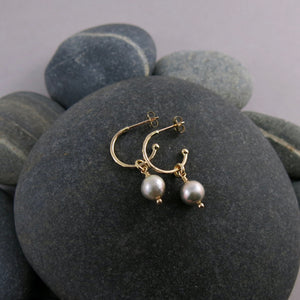 Small Gold Hoop Studs with Baroque Pearls • 14K Gold