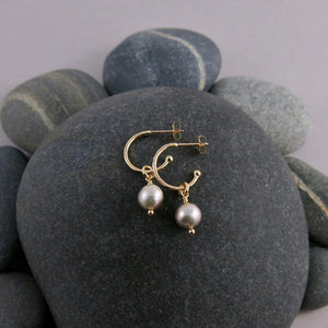 Small Gold Hoop Studs with Baroque Pearls • 14K Gold