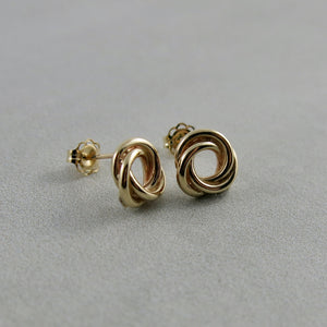 Gold love knot trio studs by Mikel Grant Jewellery.