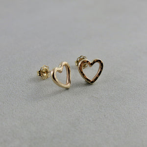 Gold open heart stud earrings by Mikel Grant Jewellery.