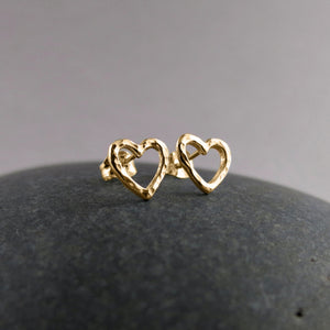 Gold open heart stud earrings by Mikel Grant Jewellery.