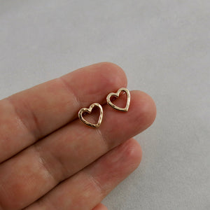 Gold open heart stud earrings by Mikel Grant Jewellery.