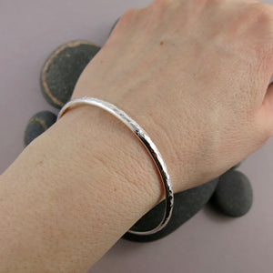 Half round hammer textured bangle bracelet by Mikel Grant Jewellery