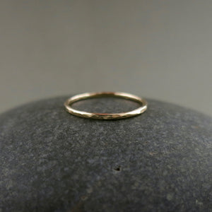 Skinny Gold Ring • Solid 14 Karat Gold Hammer Textured Stacking Band