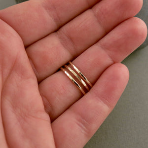 Skinny Gold Ring • Solid 14 Karat Gold Hammer Textured Stacking Band