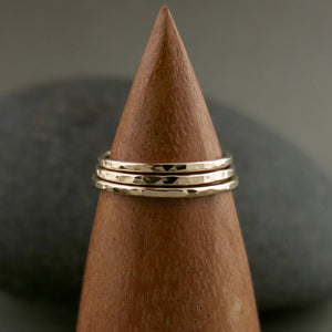 Skinny Gold Ring • Solid 14 Karat Gold Hammer Textured Stacking Band