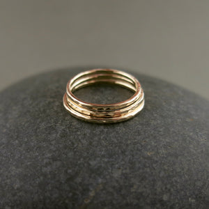 Skinny Gold Ring • Solid 14 Karat Gold Hammer Textured Stacking Band