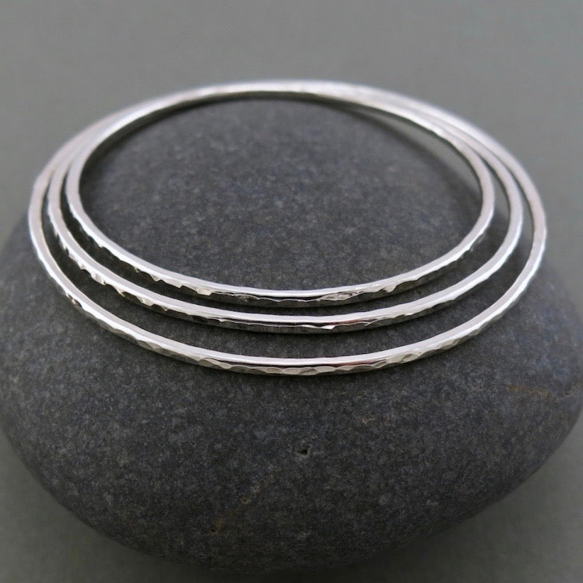 Hammer Textured Stacking Bangle • Sterling Silver