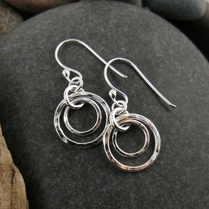 Nesting Duo Circle Earrings • Hammer Textured Sterling Silver