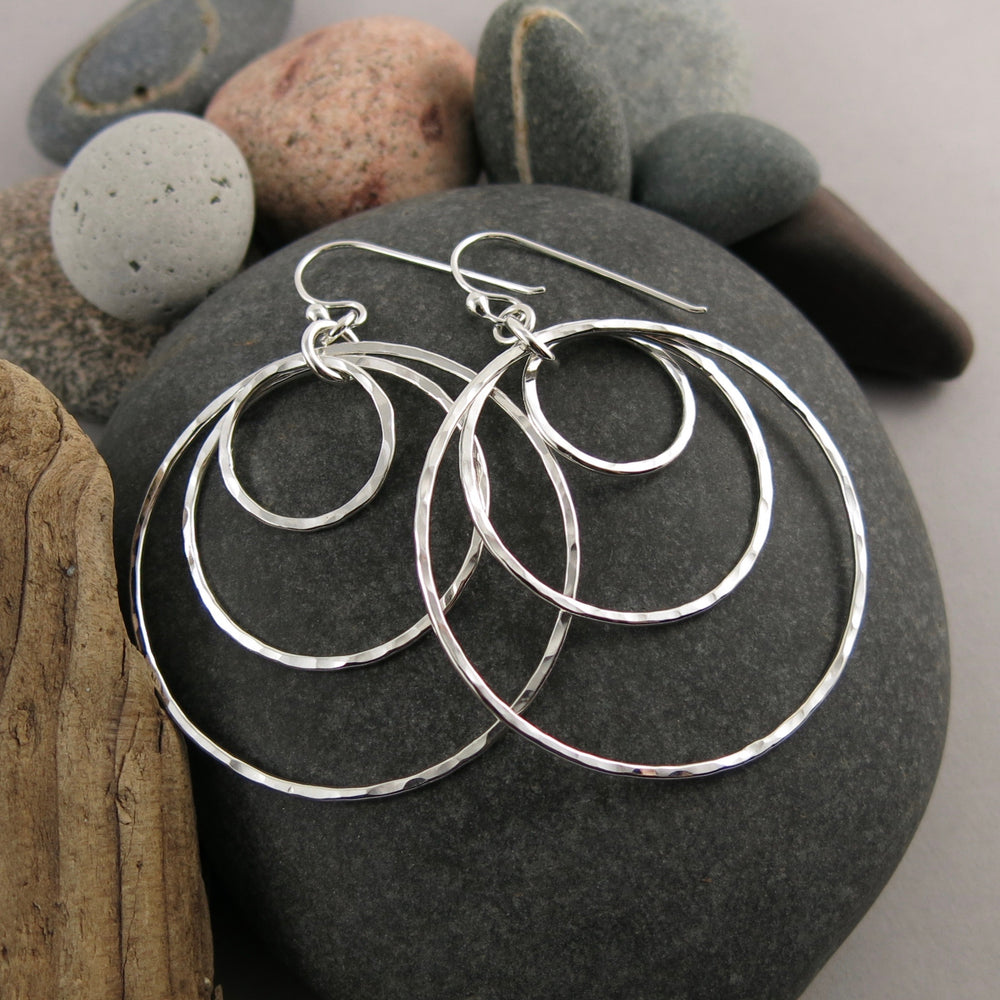Nesting Trio Circle Earrings • Hammer Textured Sterling Silver