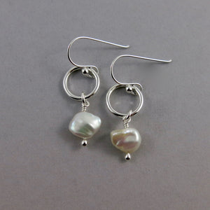 Keshi pearl circle drop earrings in sterling silver by Mikel Grant Jewellery.