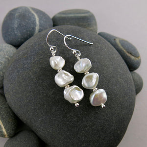 Keshi pearl trio drop earrings by Mikel Grant Jewellery.