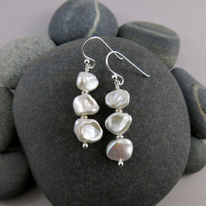 Keshi pearl trio drop earrings by Mikel Grant Jewellery.