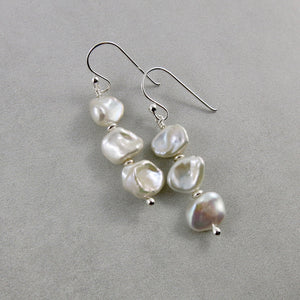 Keshi pearl trio drop earrings by Mikel Grant Jewellery.