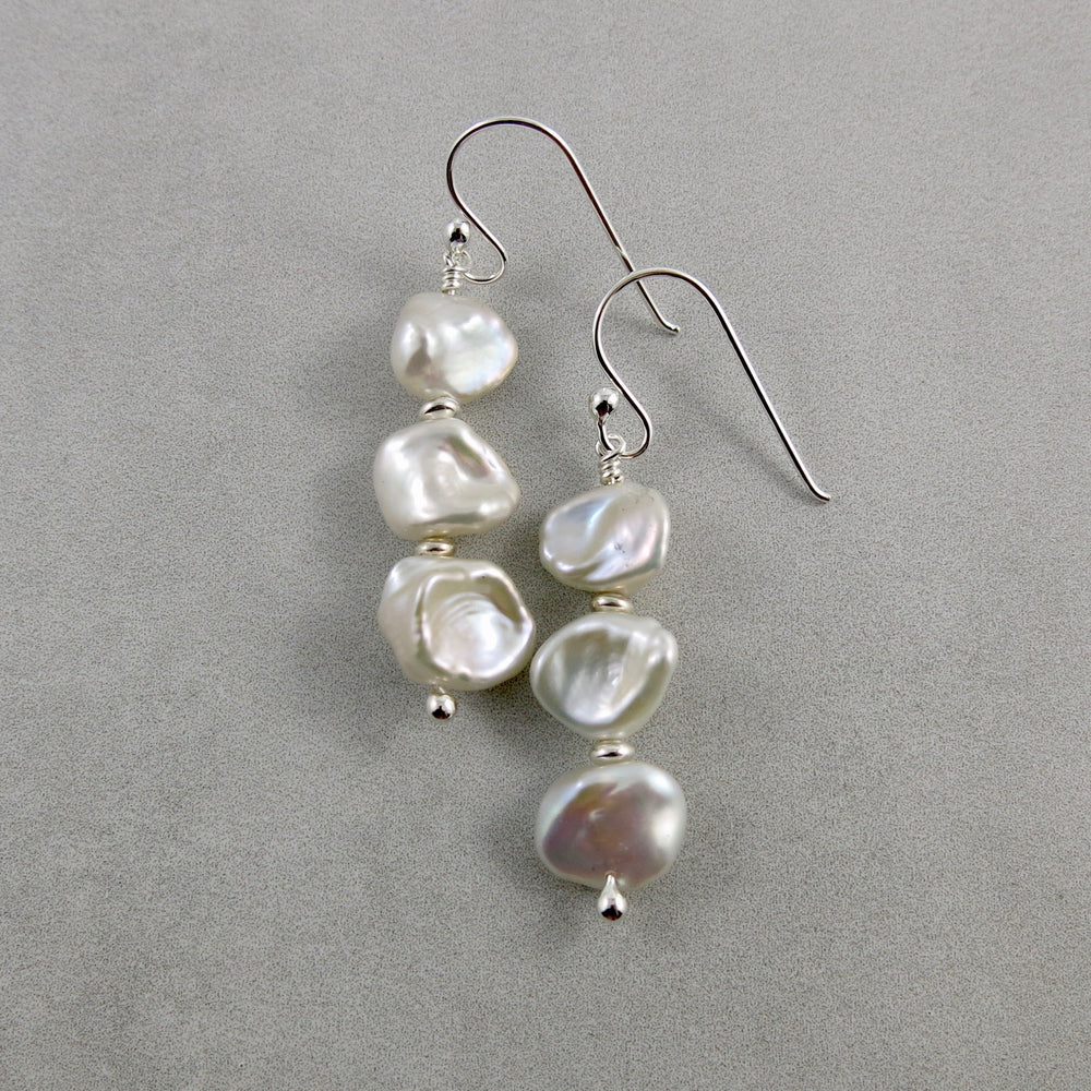 Keshi pearl trio drop earrings by Mikel Grant Jewellery.