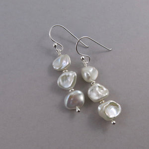 Keshi pearl trio drop earrings by Mikel Grant Jewellery.