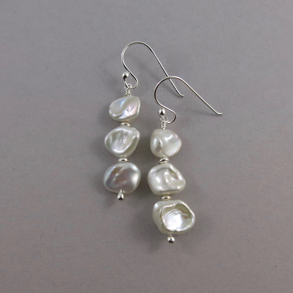 Keshi pearl trio drop earrings by Mikel Grant Jewellery.