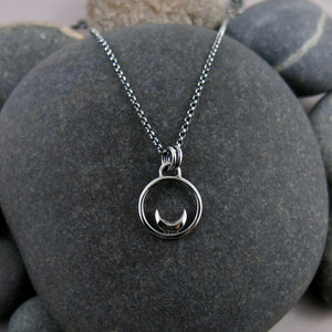 Mini silver crescent moon dream necklace by Mikel Grant Jewellery.