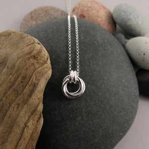 Silver love knot trio necklace by Mikel Grant Jewellery.  Mini timeless love knot necklace.
