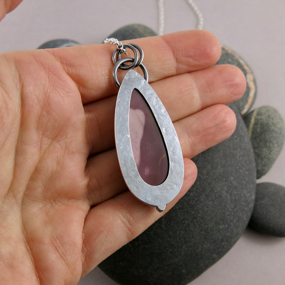 Mookaite statement necklace in oxidized sterling silver by Mikel Grant Jewellery. Viva Magenta Jewellery Collection.