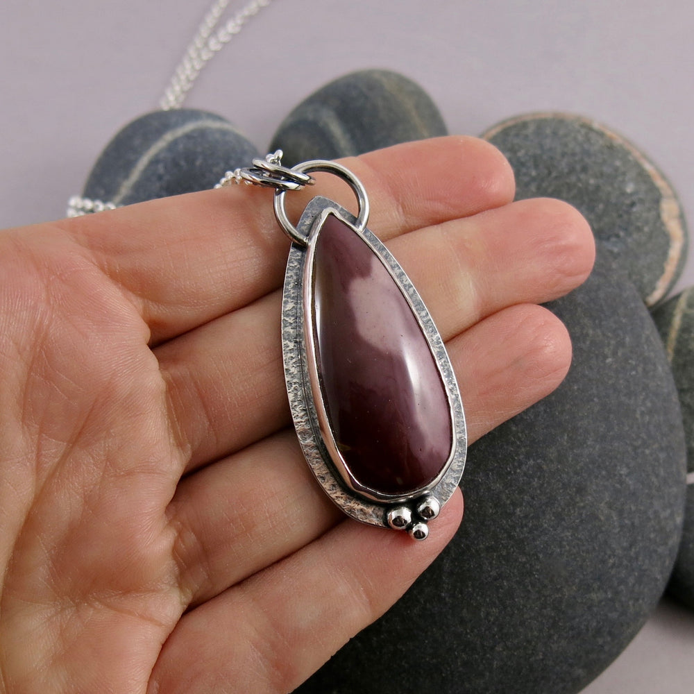 Mookaite statement necklace in oxidized sterling silver by Mikel Grant Jewellery. Viva Magenta Jewellery Collection.