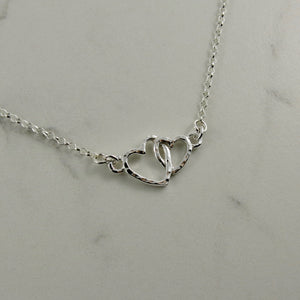 Mother & Child Hearts Embrace Necklace • Sterling Silver