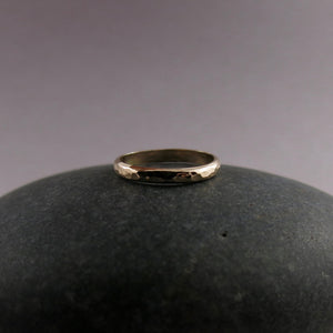Narrow Hammer Textured Half Round 14K Gold Ring by Mikel Grant Jewellery.