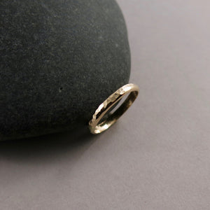 Narrow Hammer Textured Half Round 14K Gold Ring by Mikel Grant Jewellery.