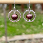 Purple pearl nesting circle earrings in sterling silver by Mikel Grant Jewellery.  Viva Magenta Jewellery Collection.
