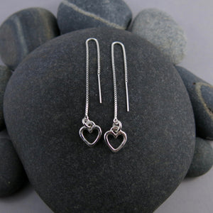 Open heart threader dangles in sterling silver by Mikel Grant Jewellery.