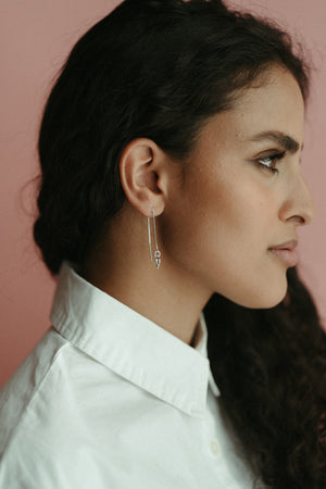 Open heart threader dangles in sterling silver by Mikel Grant Jewellery.