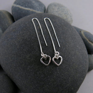 Open heart threader dangles in sterling silver by Mikel Grant Jewellery.