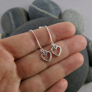 Open heart threader dangles in sterling silver by Mikel Grant Jewellery.