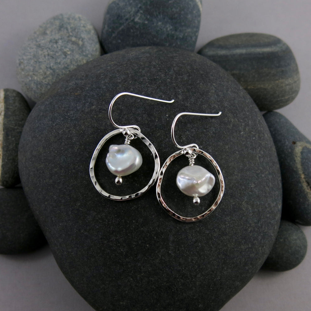 Organic keshi pearl earrings in sterling silver by Mikel Grant Jewellery.
