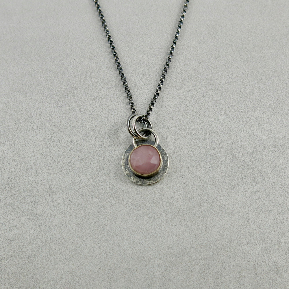 Pink Lemonade Sapphire Gem Drop Necklace in Silver and Gold by Mikel Grant Jewellery.