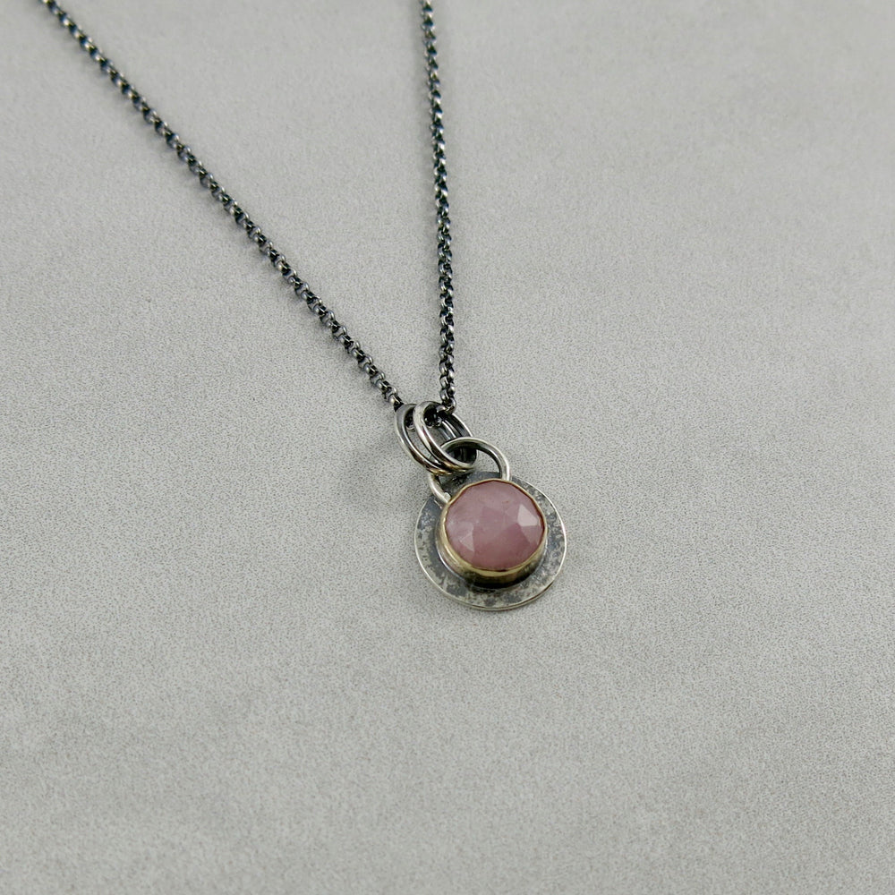 Pink Lemonade Sapphire Gem Drop Necklace in Silver and Gold by Mikel Grant Jewellery.