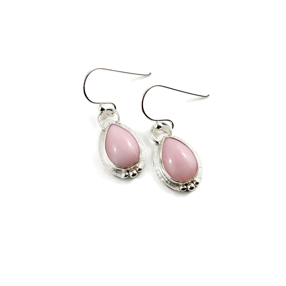 Pink opal droplet earrings in sterling silver by Mikel Grant Jewellery.