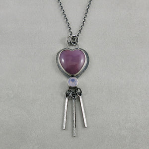 Purple heart necklace by Mikel Grant Jewellery. Phosphosiderite and lavender moon quartz in sterling silver.