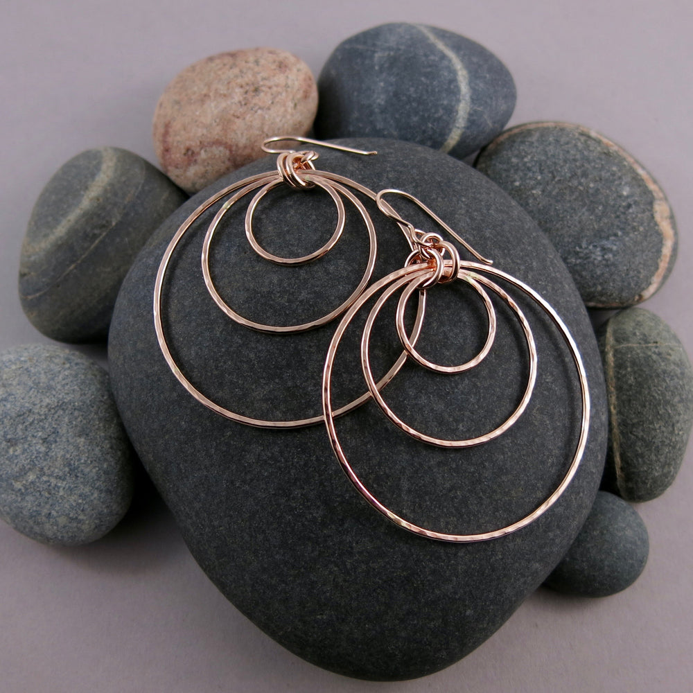 Rose gold triple nesting circle earrings by Mikel Grant Jewellery.  