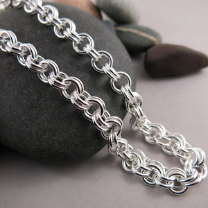 Artisan made heavy silver double chain link necklace by Mikel Grant Jewellery.