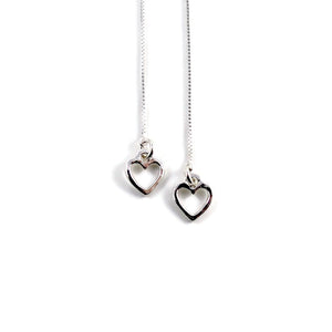 Open heart threader dangles in sterling silver by Mikel Grant Jewellery.