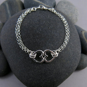Silver open hearts duo bracelet by Mikel Grant Jewellery.