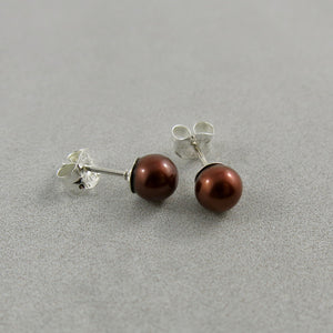 Simple chocolate pearl studs in sterling silver by Mikel Grant Jewellery.