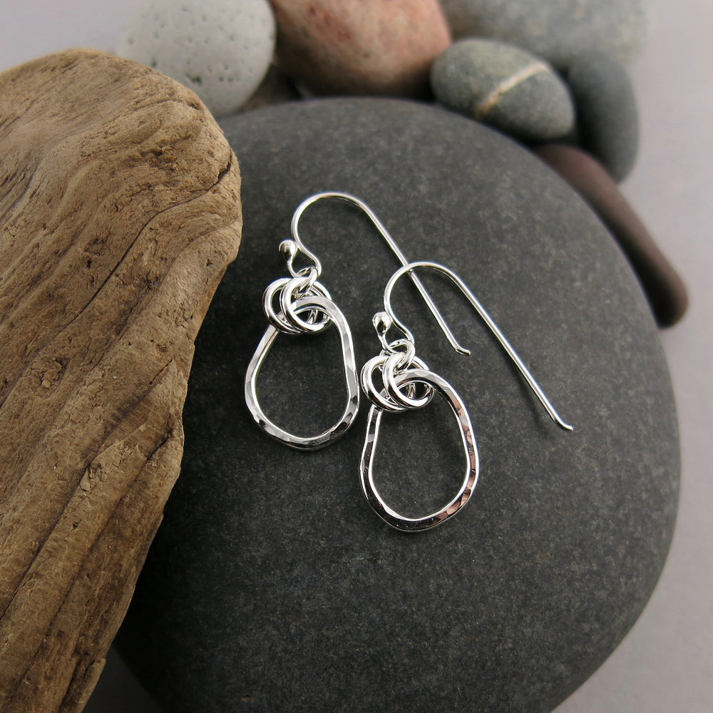 Small Coast Earrings: beach inspired hammer textured free form sterling silver dangles by Mikel Grant Jewellery