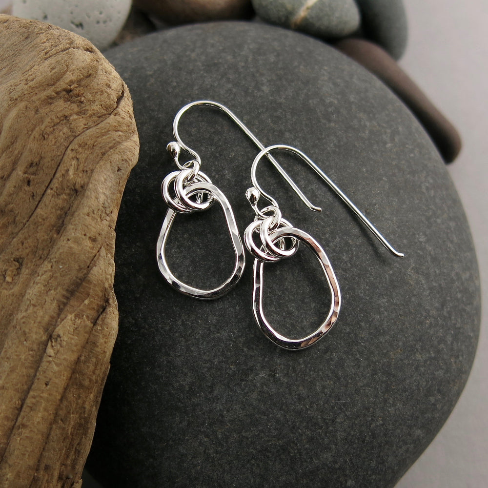 Small Coast Earrings: beach inspired hammer textured free form sterling silver dangles by Mikel Grant Jewellery