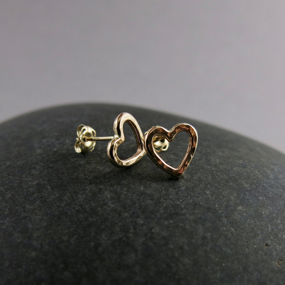 Gold open heart stud earrings by Mikel Grant Jewellery.