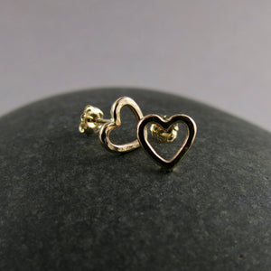 Gold open heart stud earrings by Mikel Grant Jewellery.