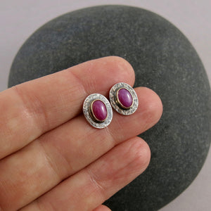 Star ruby studs in silver & gold by Mikel Grant Jewellery. Viva Magenta jewellery collection.