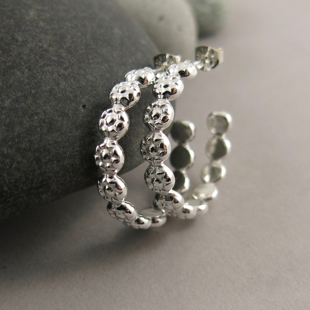 Berry hoops: sterling silver open hoop stud earrings by Mikel Grant Jewellery. Artisan made.