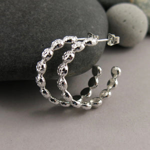 Berry hoops: sterling silver open hoop stud earrings by Mikel Grant Jewellery. Artisan made.
